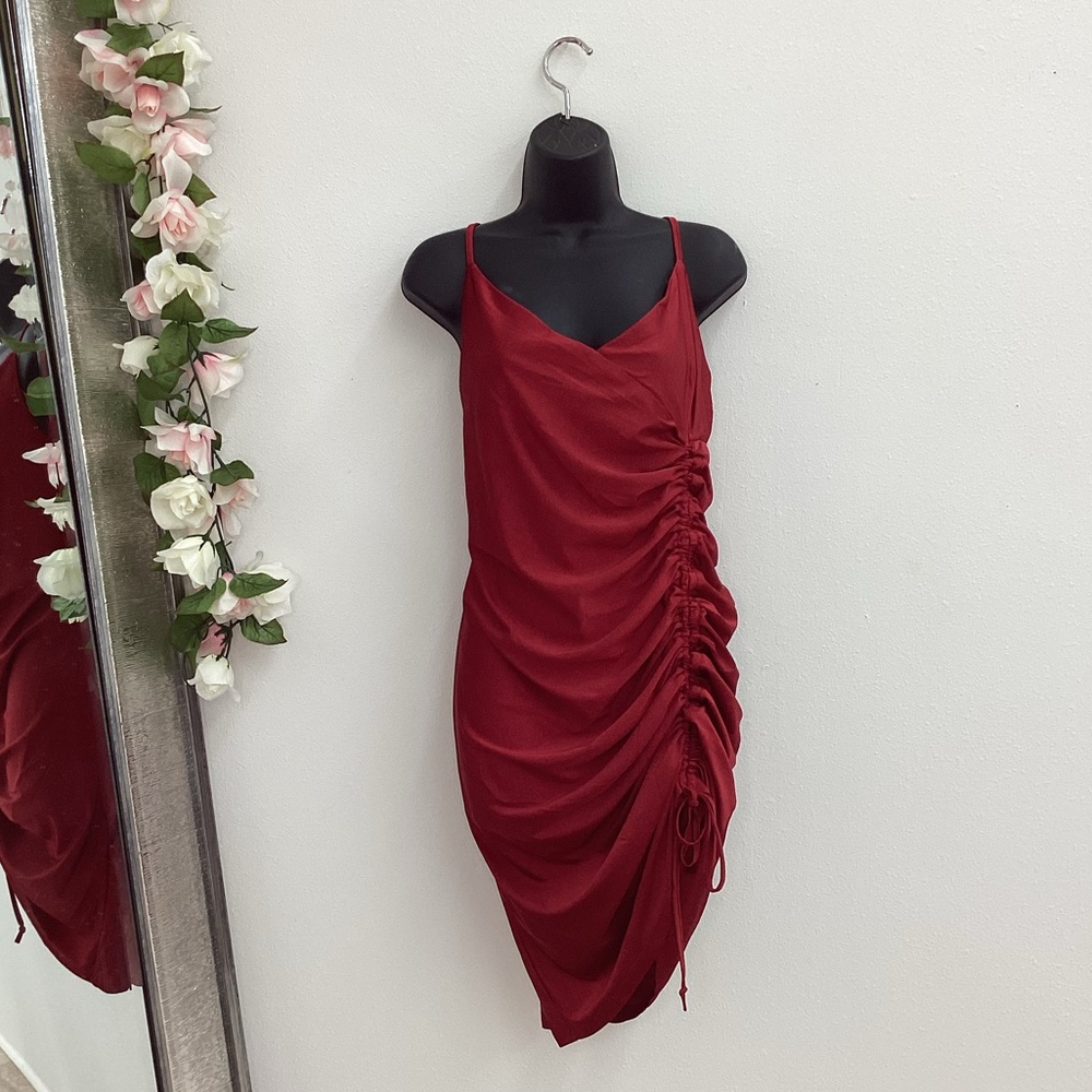 Rebecca red Stain ruched mini tank dress